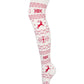 Overknee Strümpfe aus Baumwolle mit weihnachtlichem Muster mit Rentieren, Schneeflocken und Sternen in Ecru