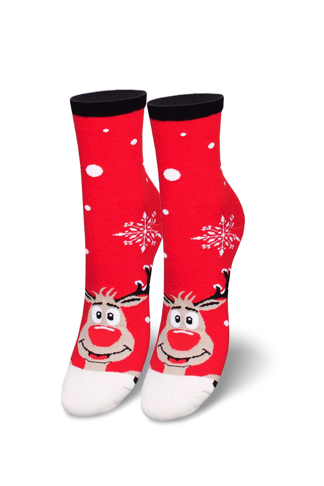 Damen Socken aus Baumwolle in weihnachtlichem Muster mit lustigem Rentier